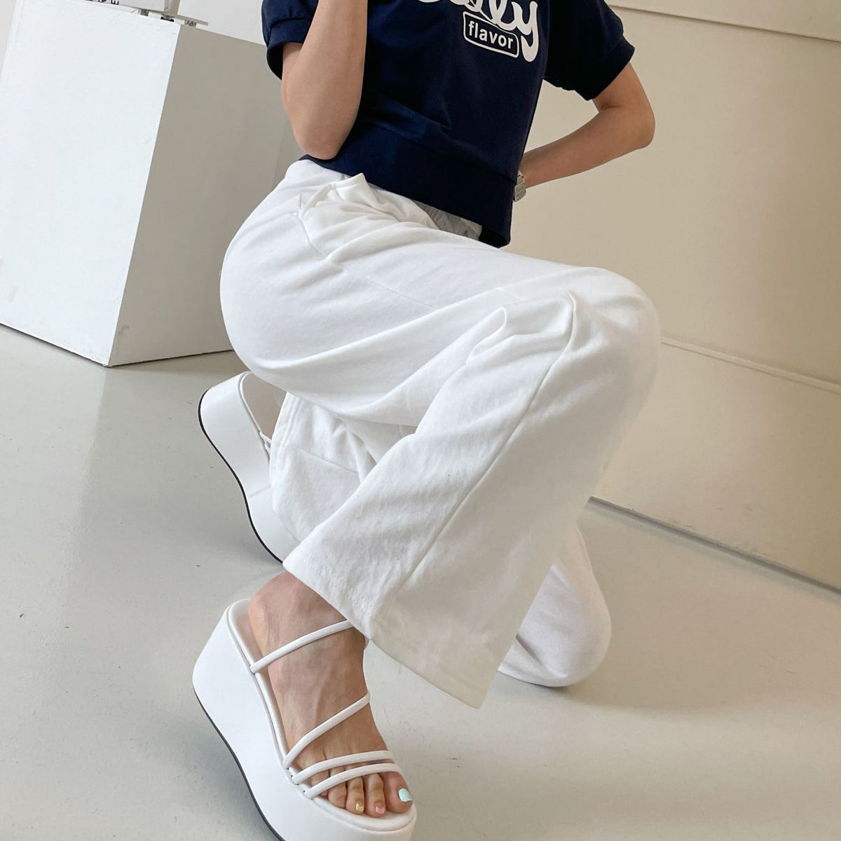 ピンタック ワイドスウェットパンツ