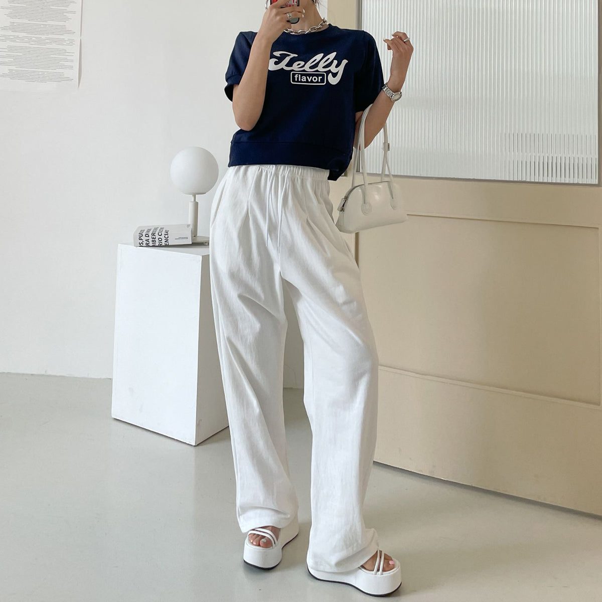 ピンタック ワイドスウェットパンツ