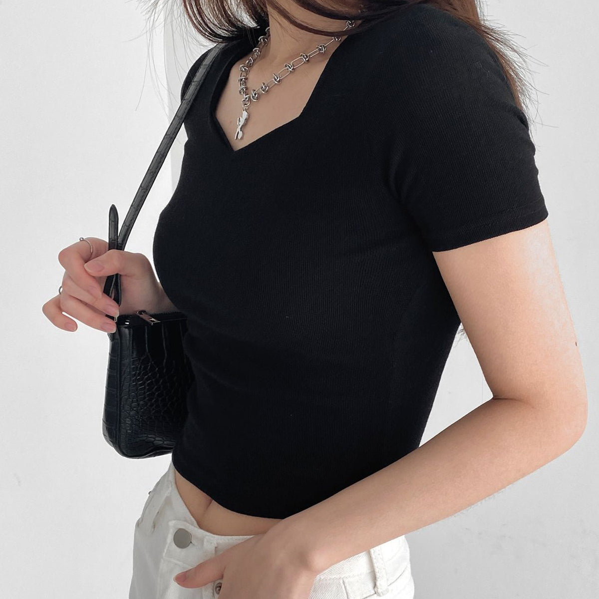 クロップ丈 スパンTシャツ