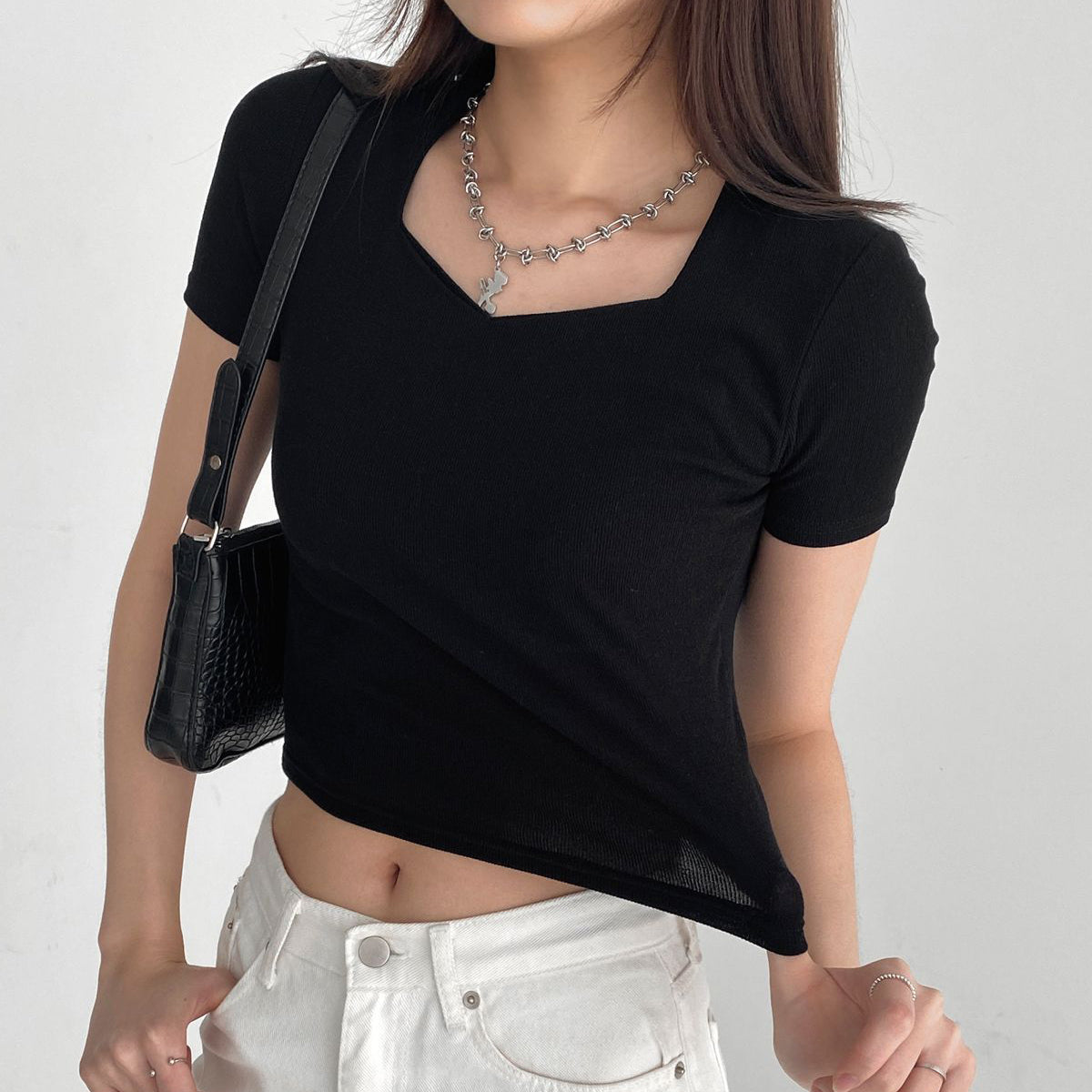 クロップ丈 スパンTシャツ