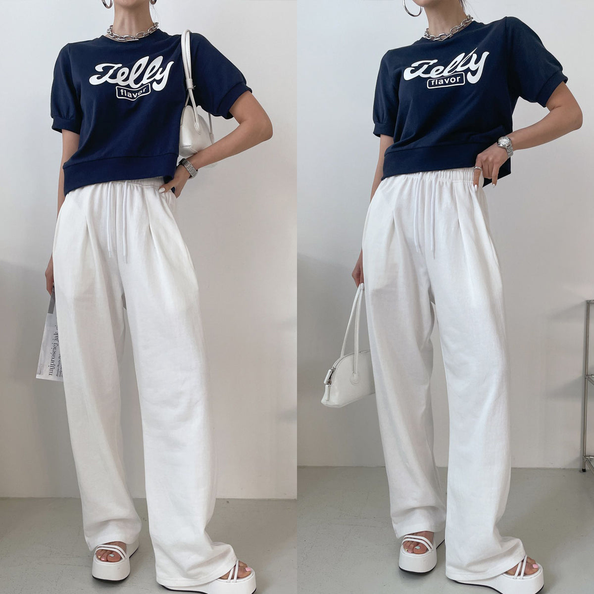 ピンタック ワイドスウェットパンツ