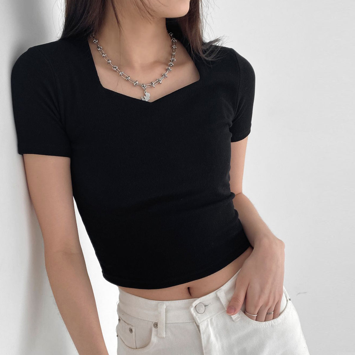 クロップ丈 スパンTシャツ