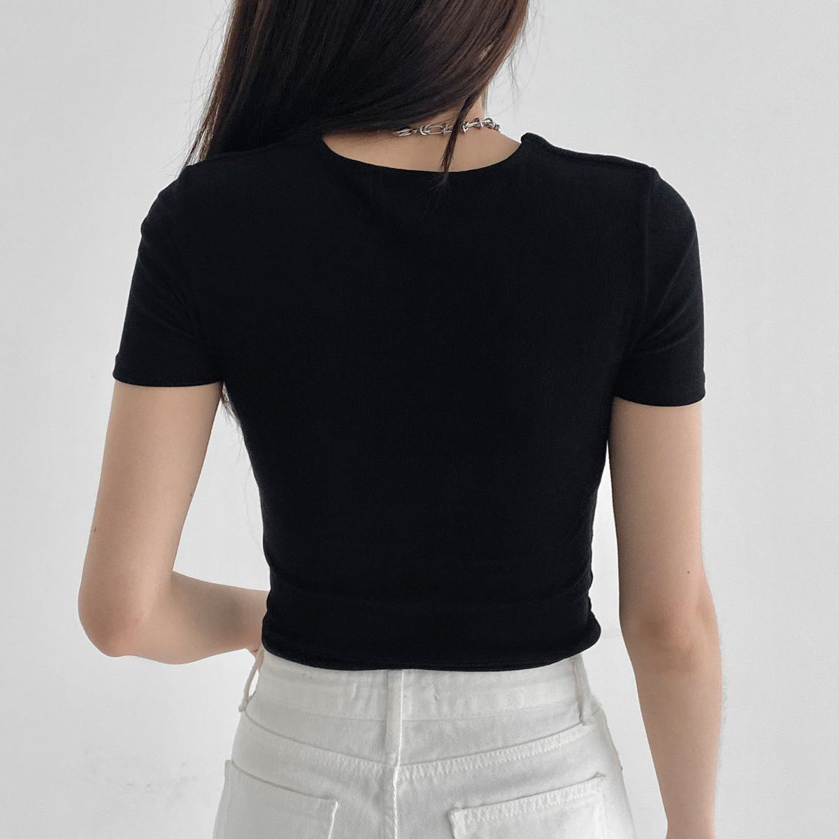 クロップ丈 スパンTシャツ