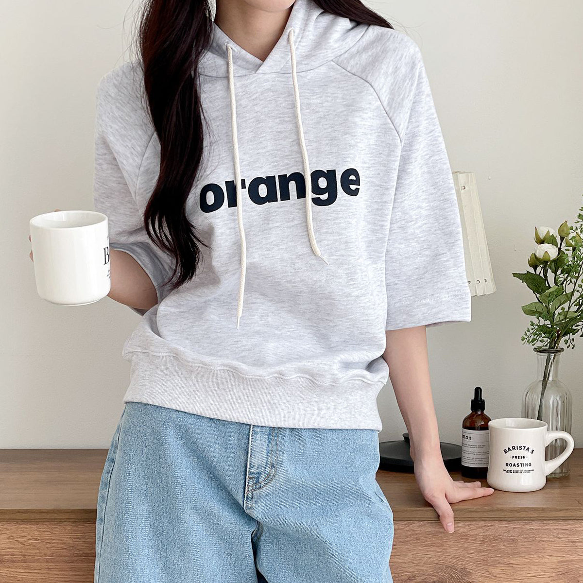 orange 半袖フーディー
