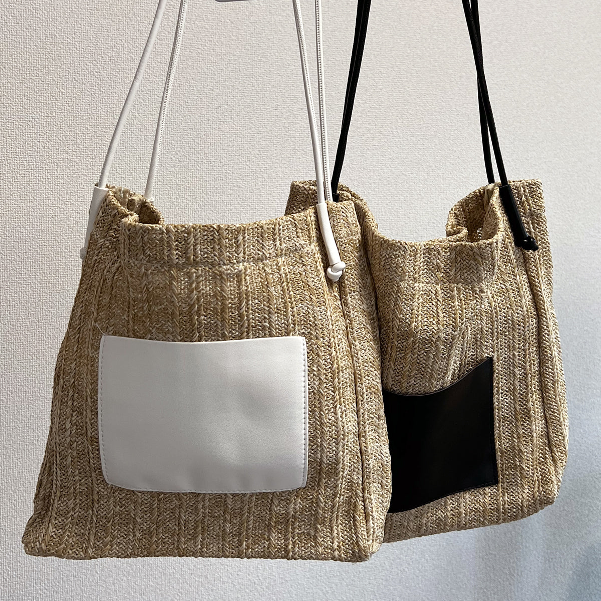 ポーチ付き ラフィア ショルダートートバッグ