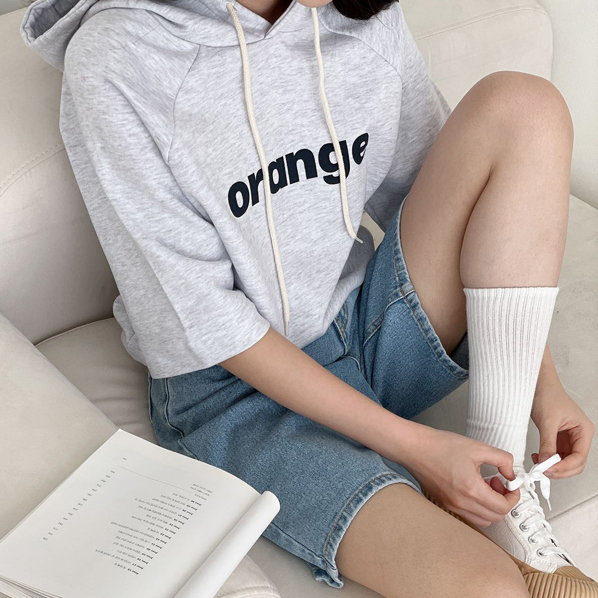 orange 半袖フーディー