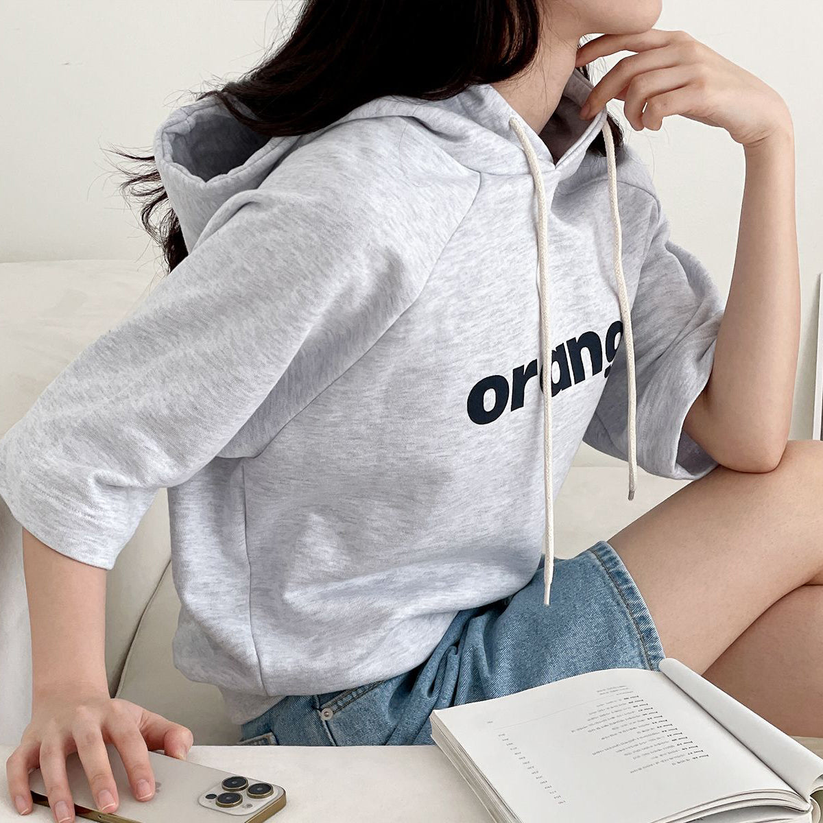 orange 半袖フーディー