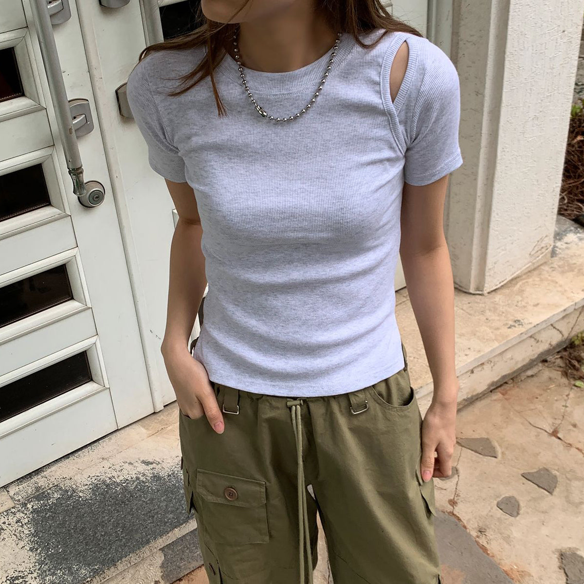 オープンショルダー カットソー