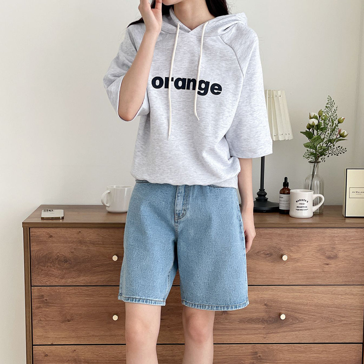 orange 半袖フーディー