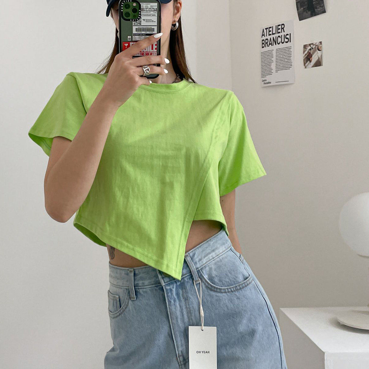 斜め切り替え クロップTシャツ