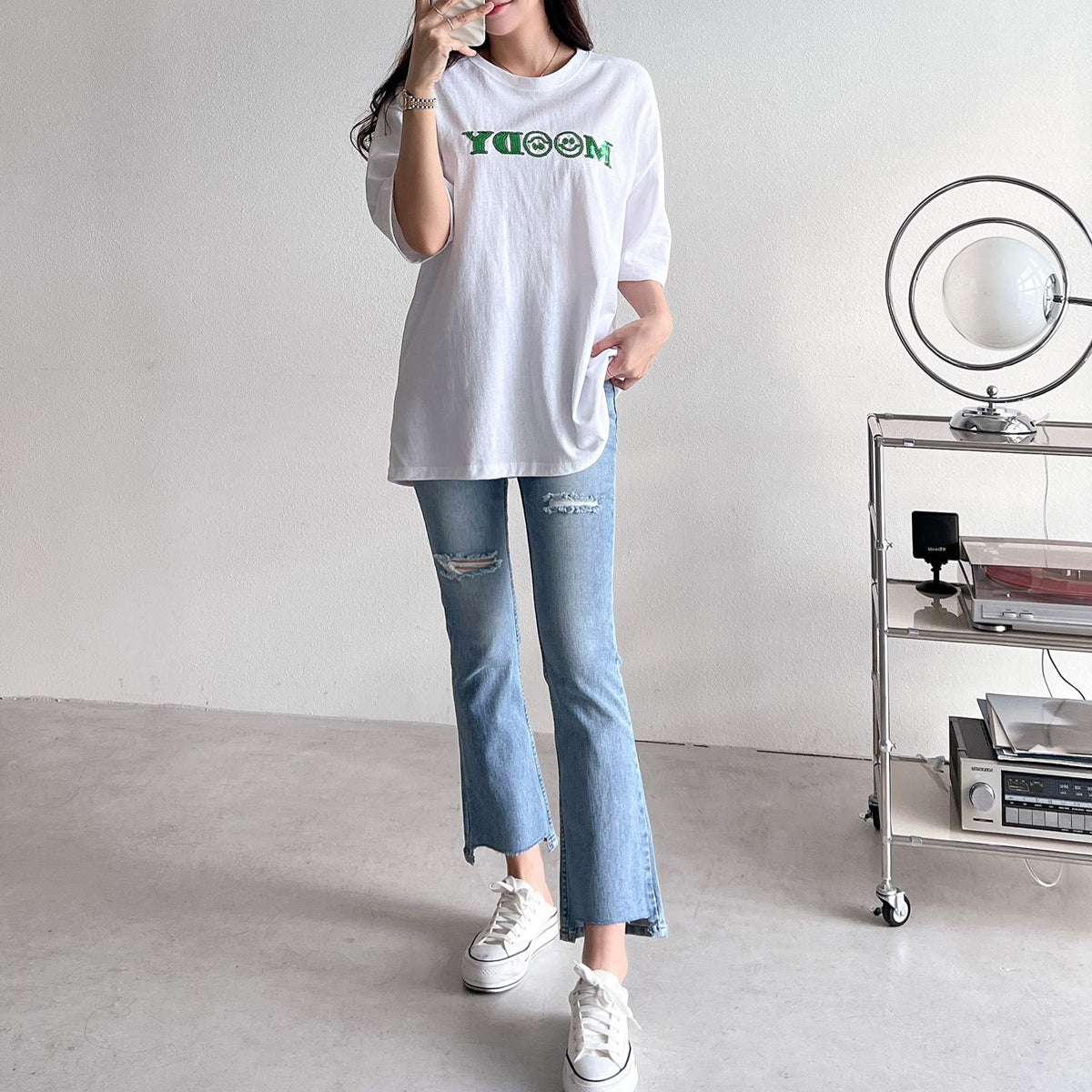 Tシャツ スマイル MOODY スパンコール