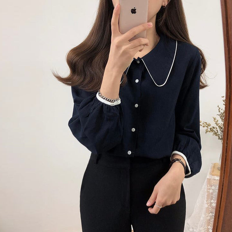 クラシカルデザイン バイカラーブラウス