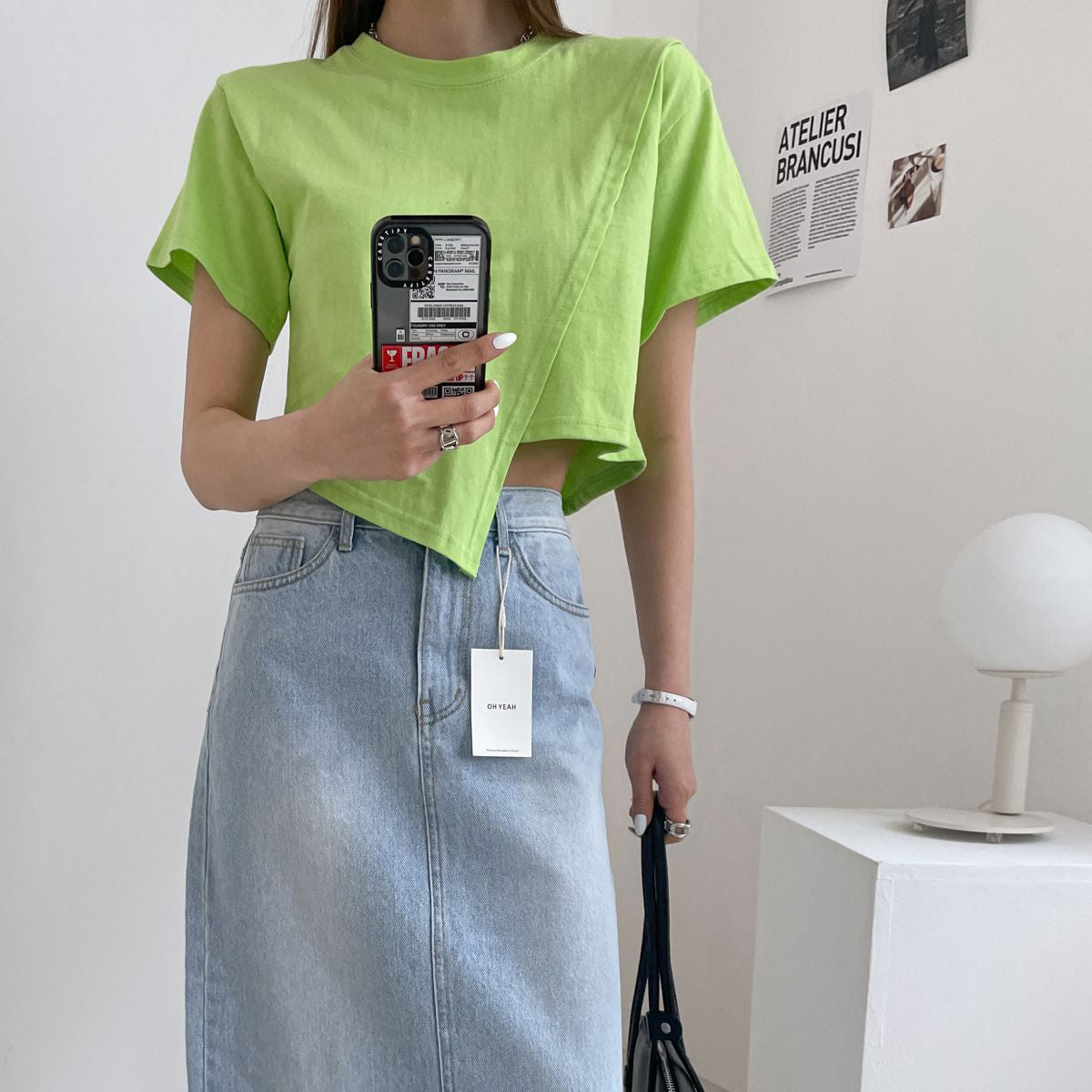 斜め切り替え クロップTシャツ
