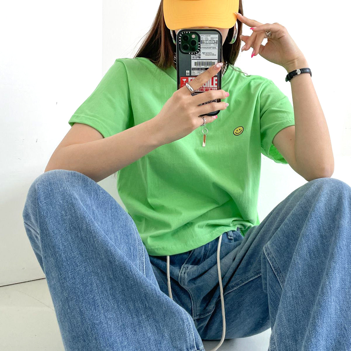 Tシャツ スマイル刺繍