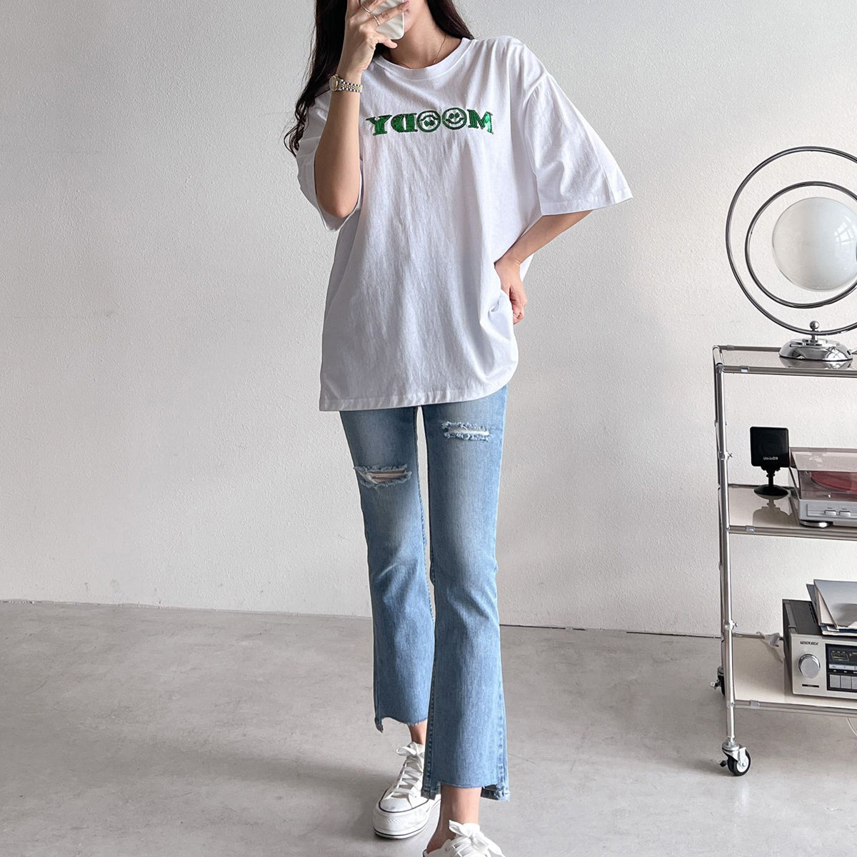 Tシャツ スマイル MOODY スパンコール