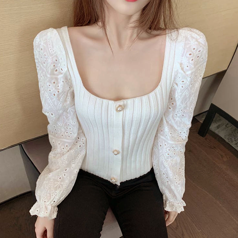 スクエアネック ニットトップス