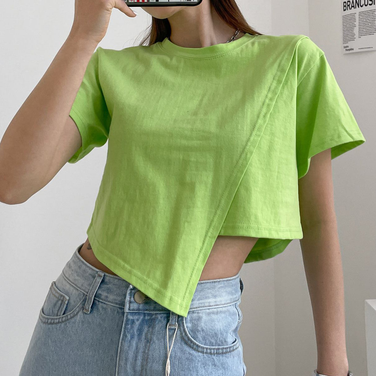 斜め切り替え クロップTシャツ