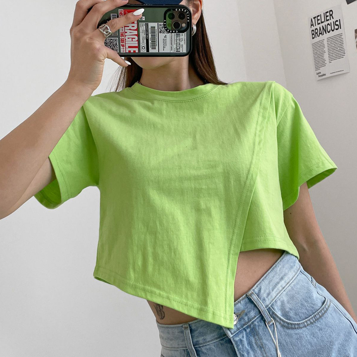 斜め切り替え クロップTシャツ