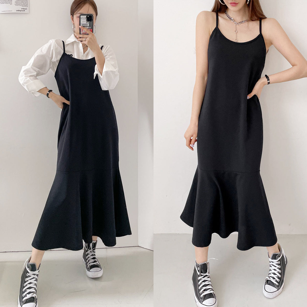 切り替えフレア ビスチェワンピース