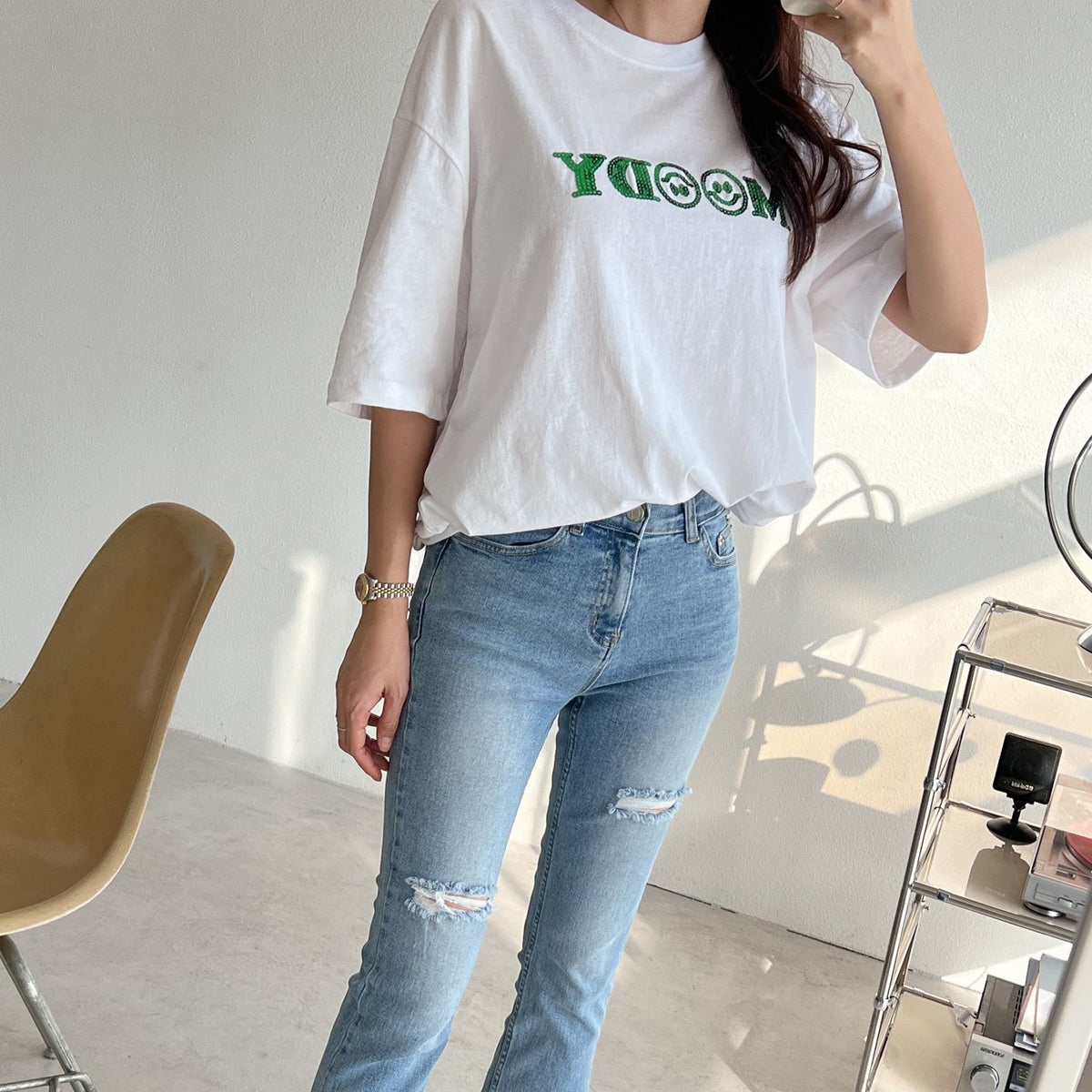 Tシャツ スマイル MOODY スパンコール
