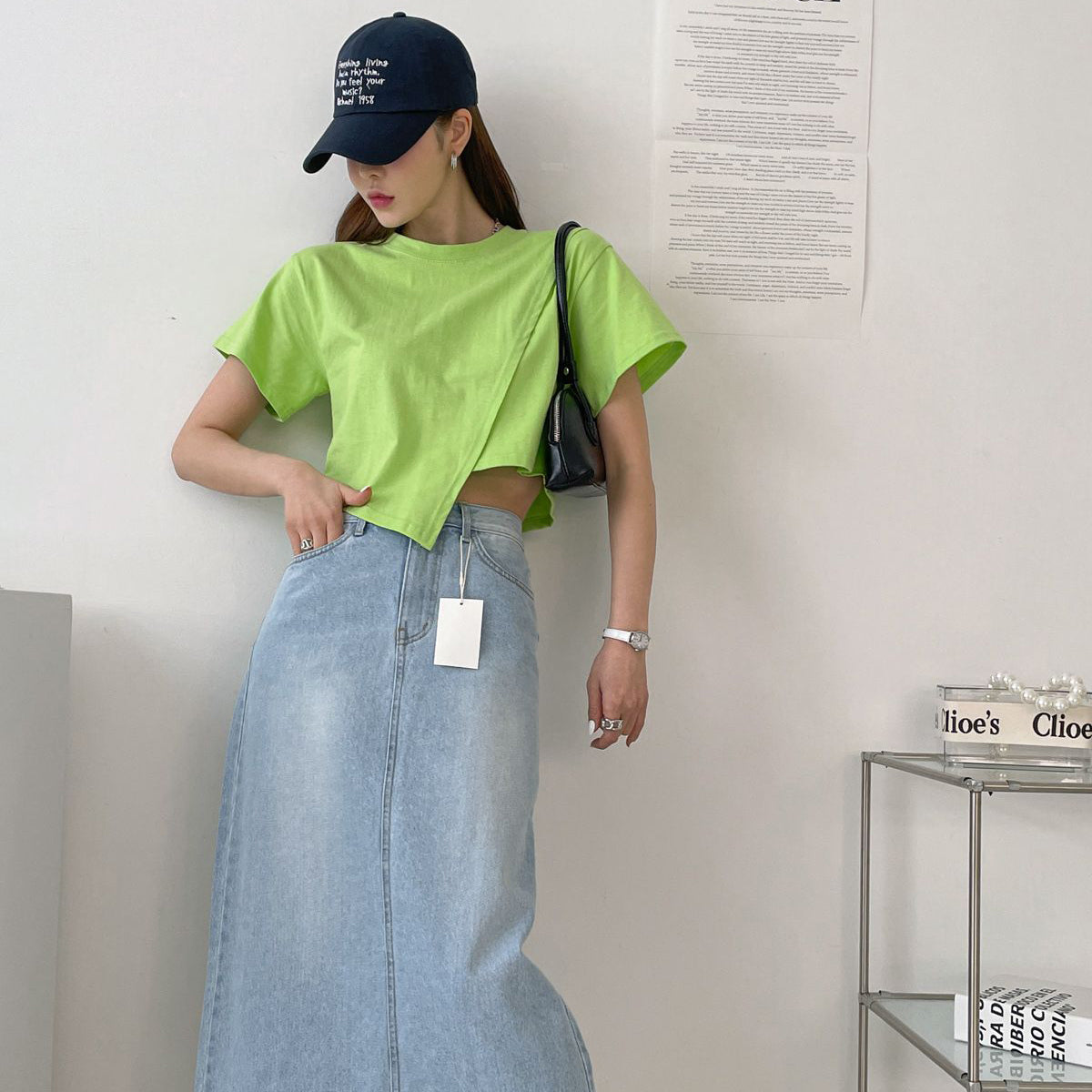 斜め切り替え クロップTシャツ