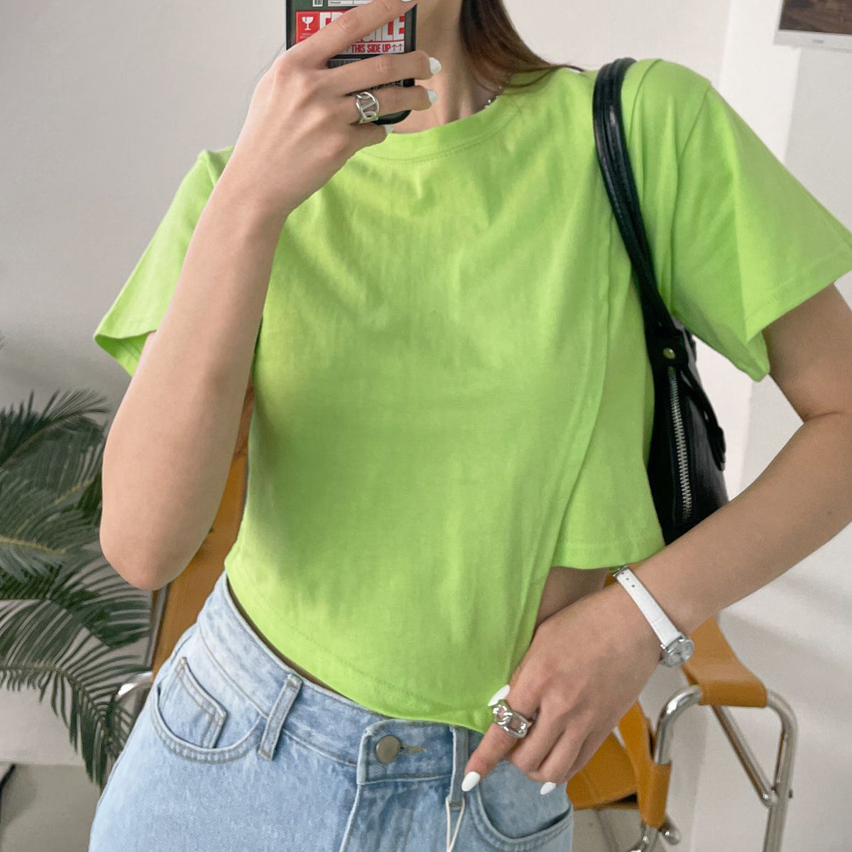斜め切り替え クロップTシャツ