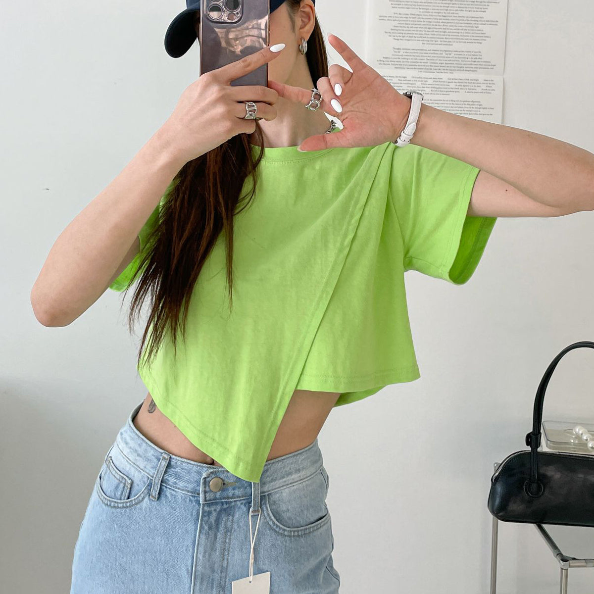 斜め切り替え クロップTシャツ