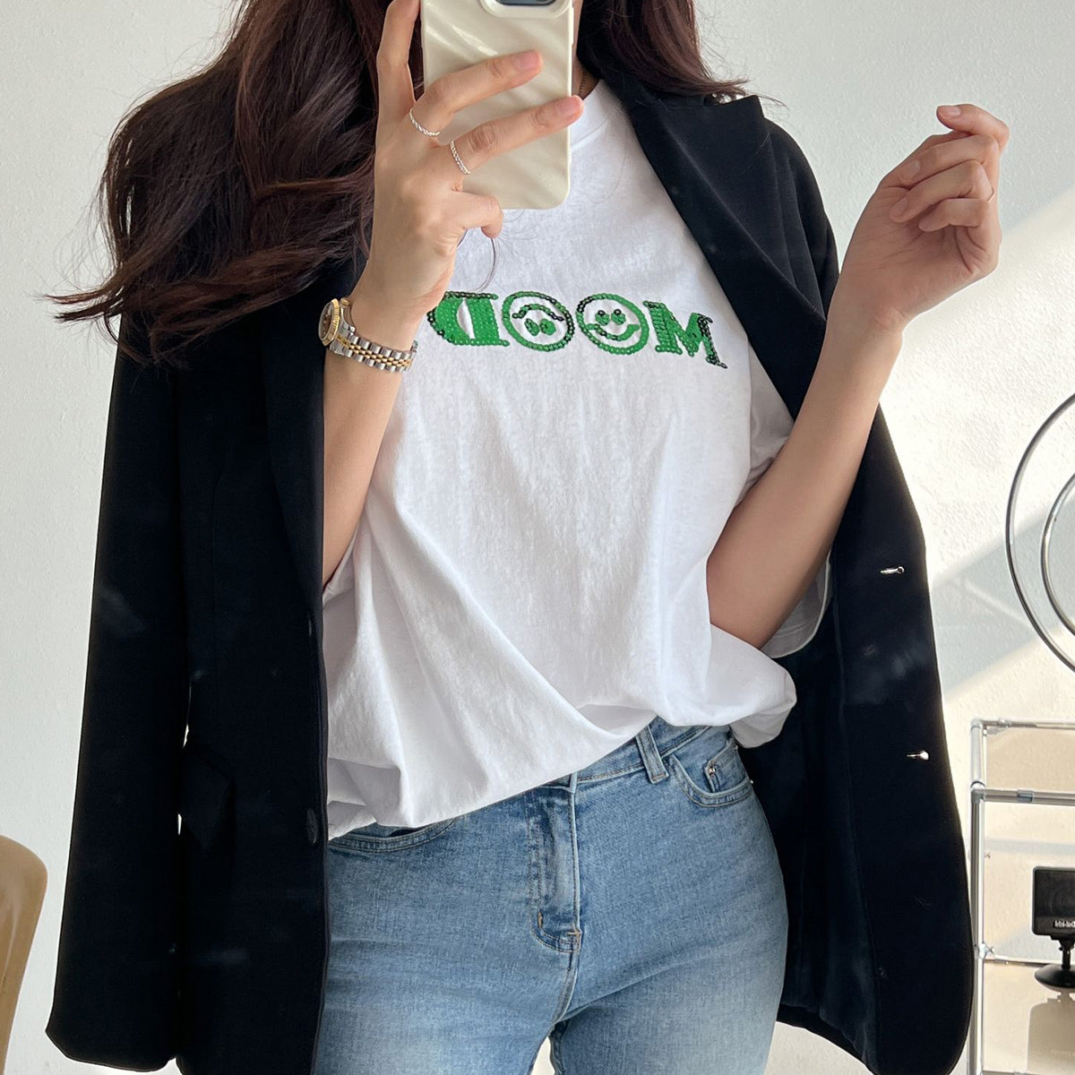 Tシャツ スマイル MOODY スパンコール