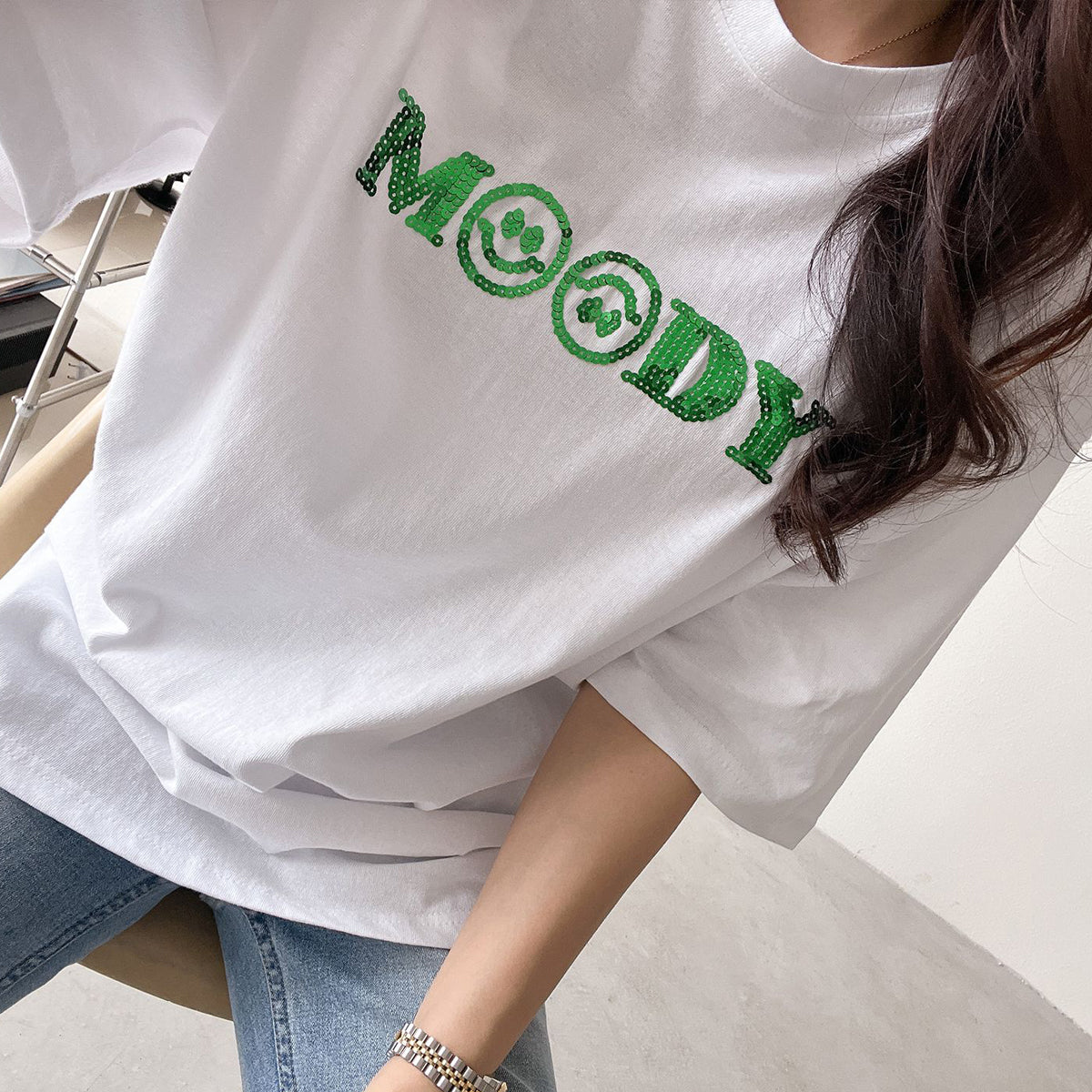 Tシャツ スマイル MOODY スパンコール