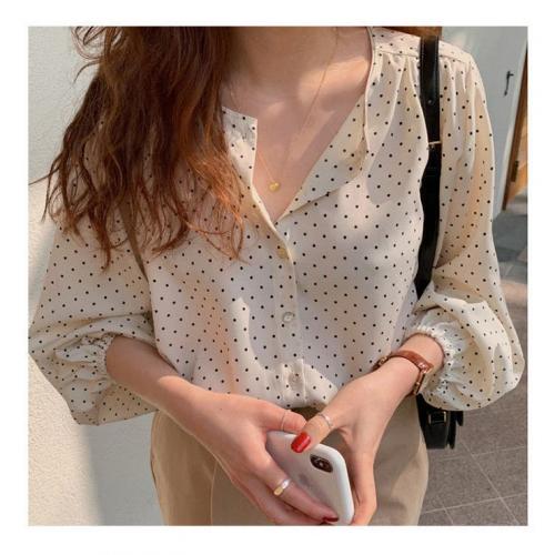 水玉 シフォン シャツブラウス