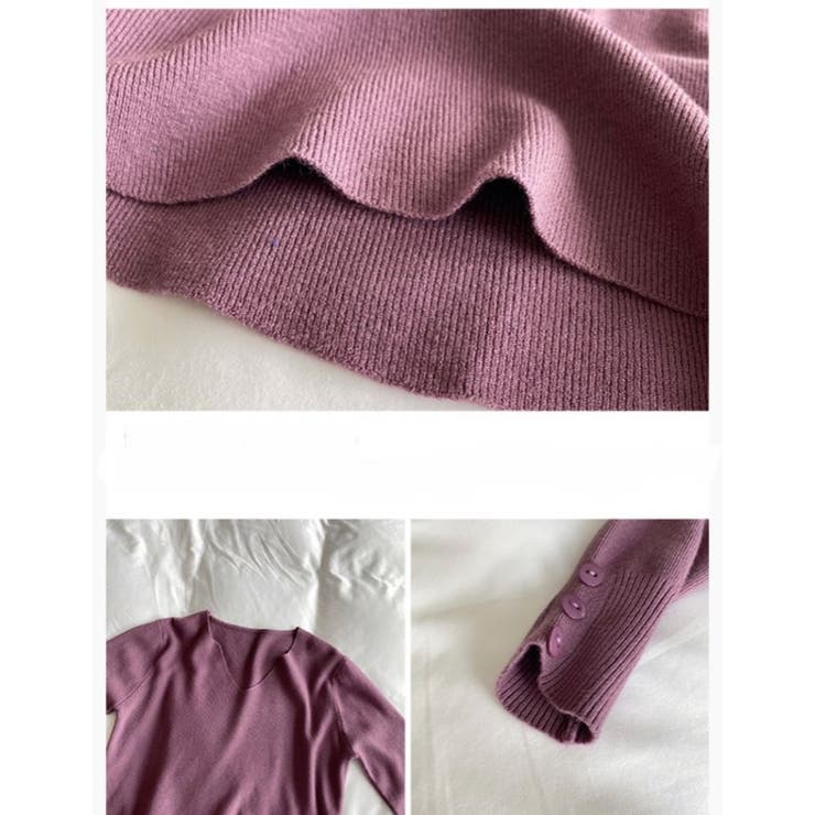 Vネック リブニットソー