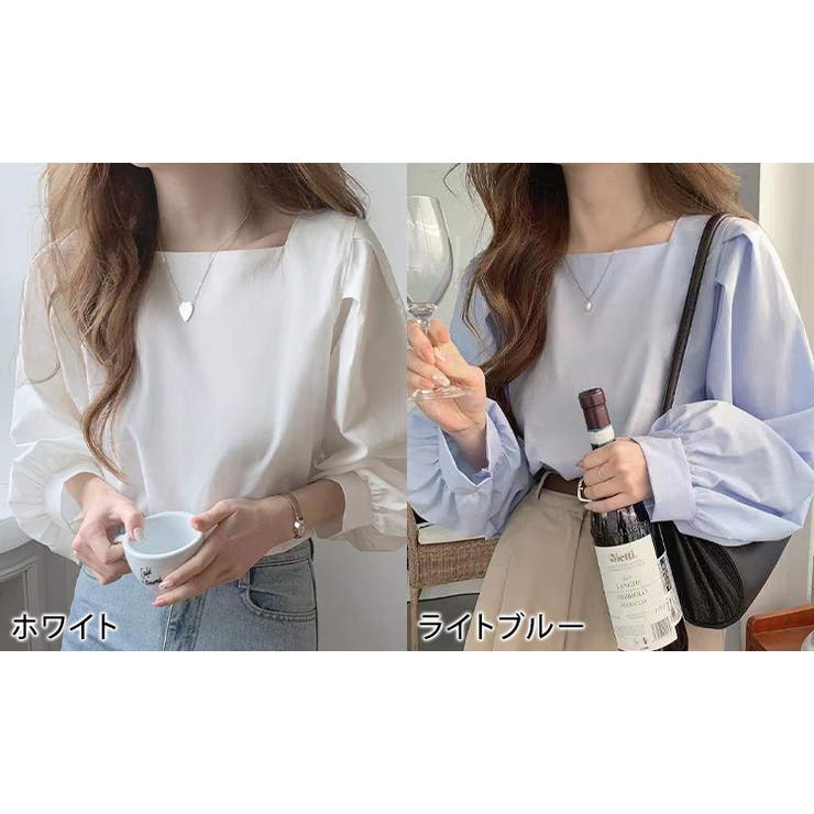 スクエアネック ボリューム袖ブラウス