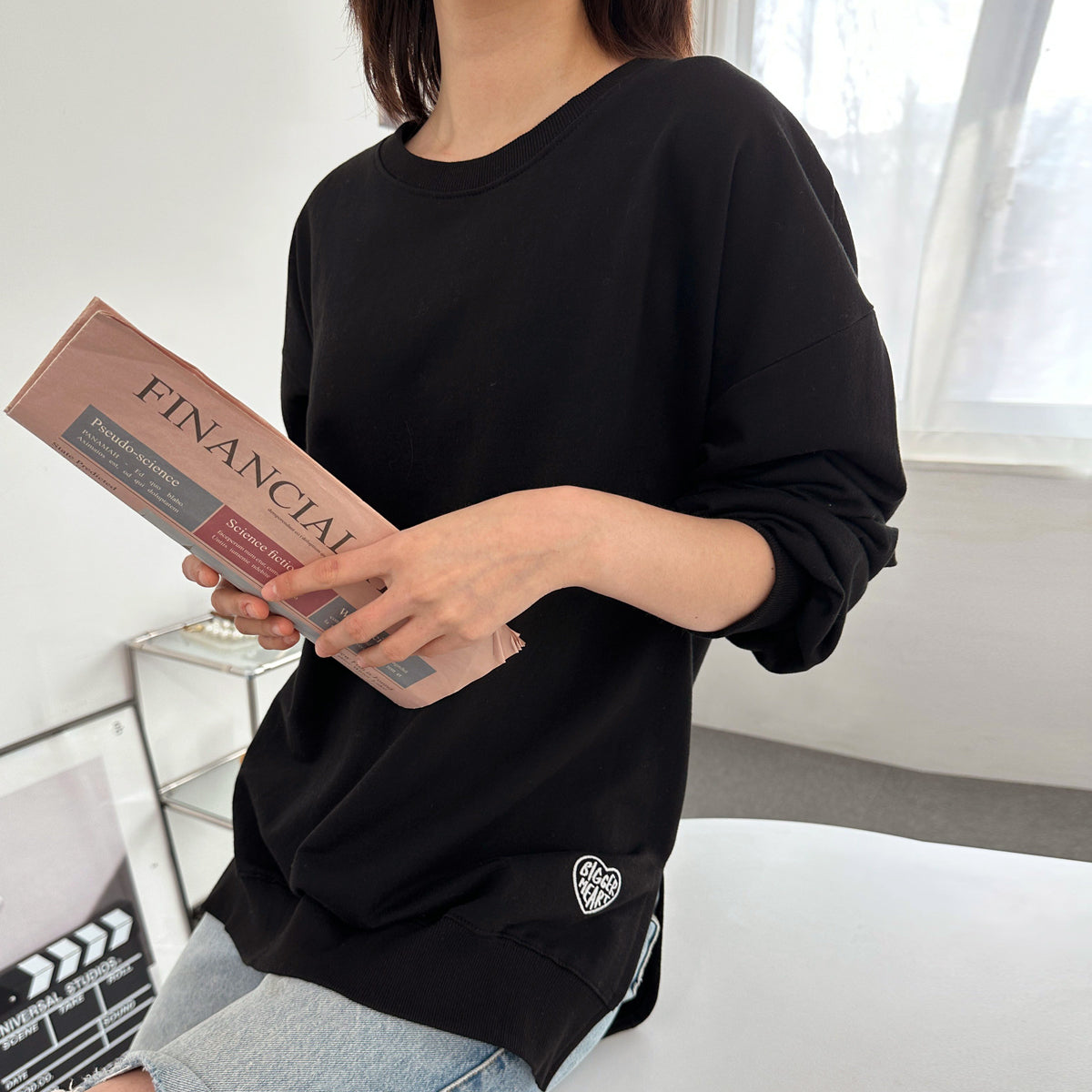 ハート刺繍 トレーナーロンT 【デイリープチプラ韓国ファッション通販